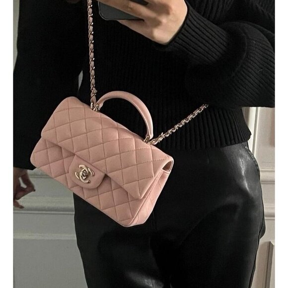CHANEL Lambskin Quilted Mini Top Handle Rectangular Flap Bag Pink - Picture 4 of 11